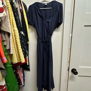 GAP Navy Polkadot Midi Wrap Dress